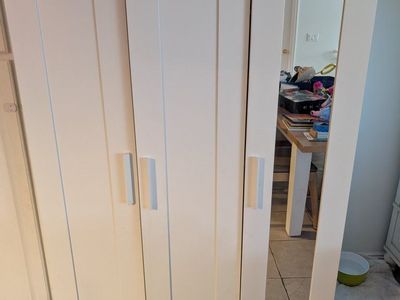 White IKEA Wardrobe PAX System with Mirror Door and Shelves