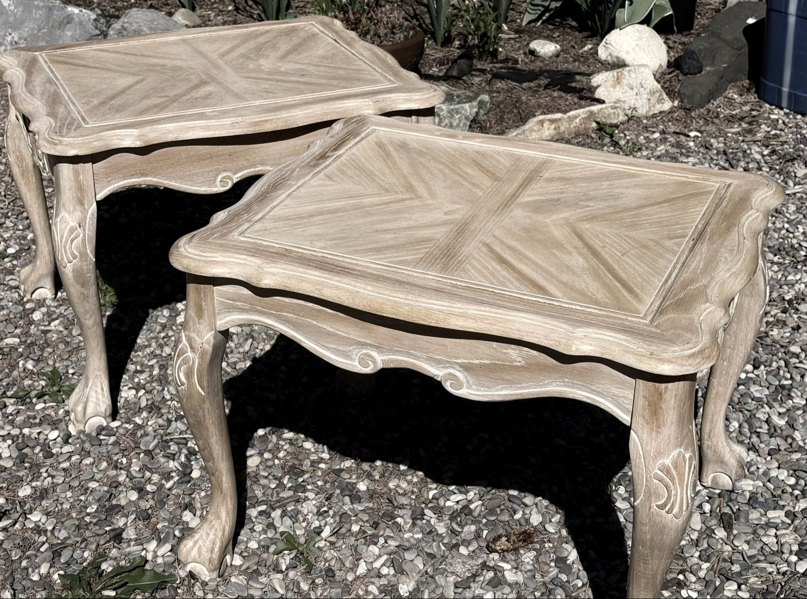 Vintage Carved Wood End Tables - Set of 2