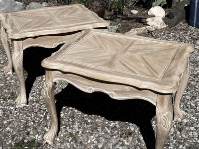 Vintage Carved Wood End Tables - Set of 2