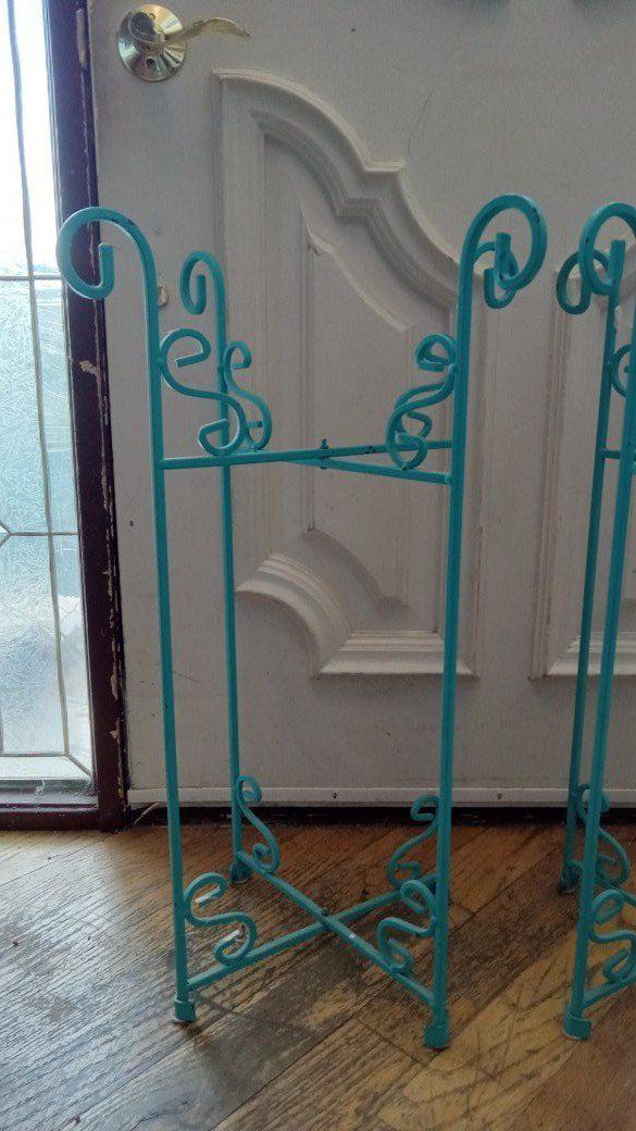 2 X Shaped Flower Pot Holders Teal Foldable 12X24"