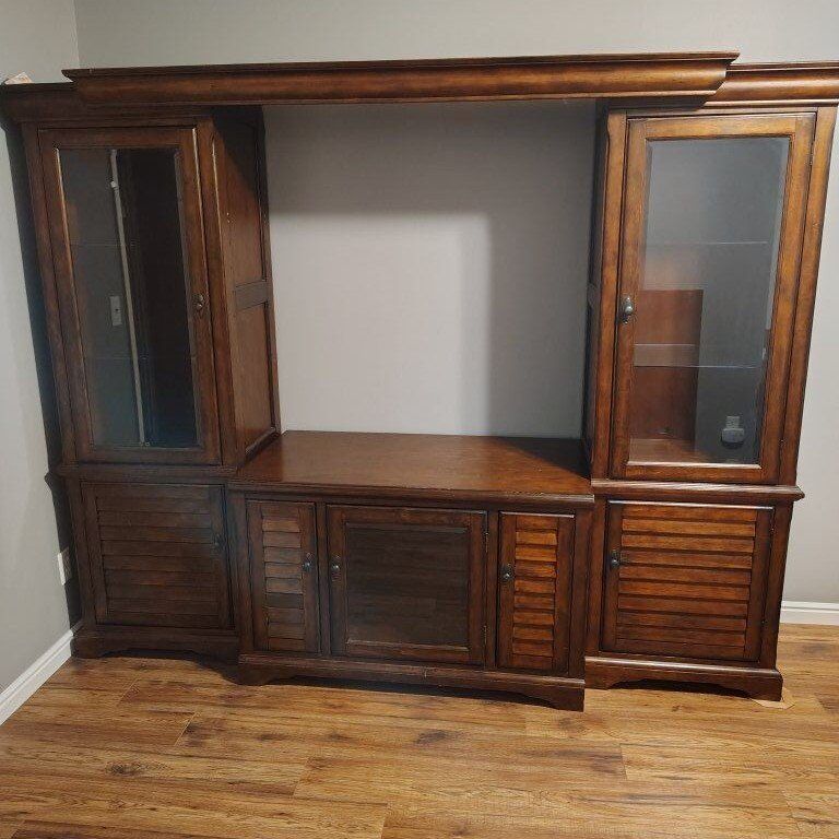 Solid dark wood Entertainment Center