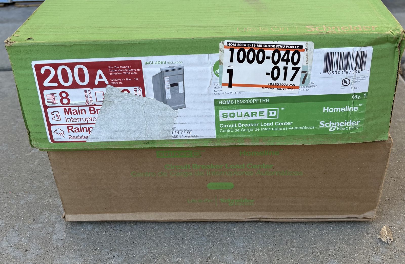 NEW SQUARE D Homeline 200 Amp 8-Space 16-Circuit Outdoor Main Breaker Electrical Panel