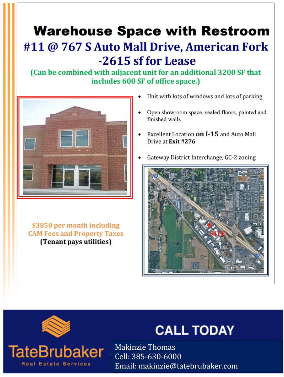 2615 SF of Warehouse for Lease in American Fork