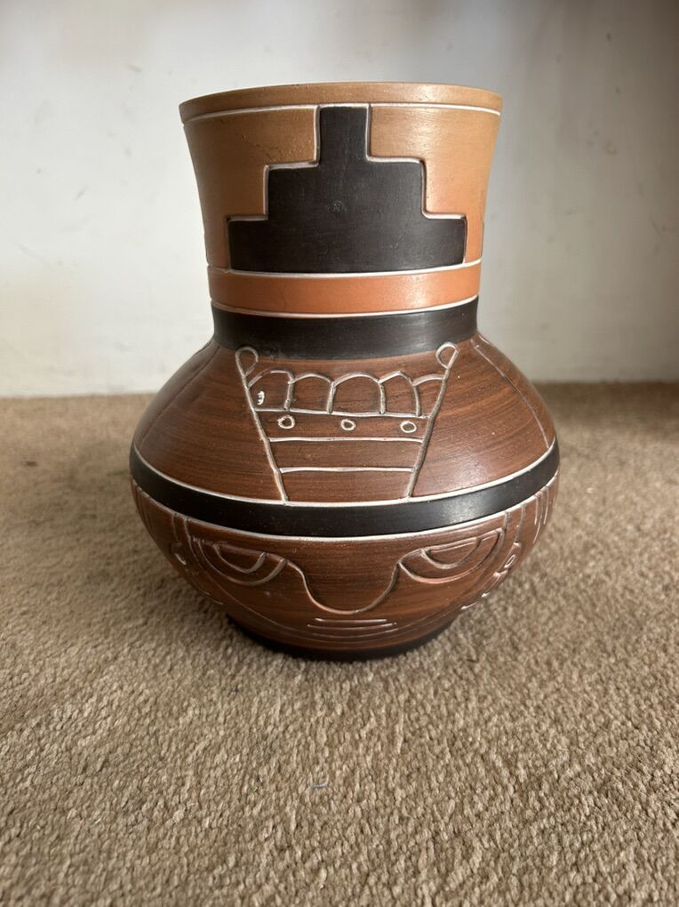 Vintage Red Clay Aztec Mayan 1970s Pottery Vase