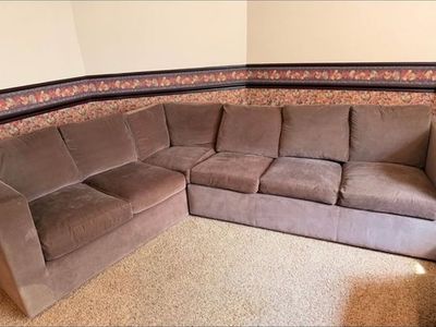 Vintage Brown Velvet L-Shaped Sectional Sofa