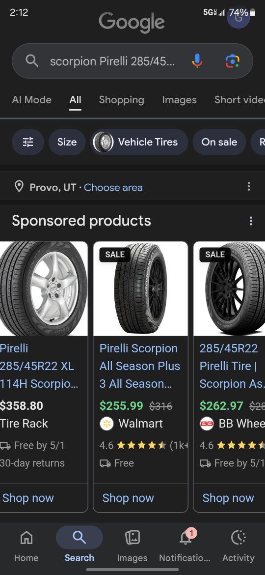 4 new 285/45 R22 Pirelli Scorpion W rim. OBO