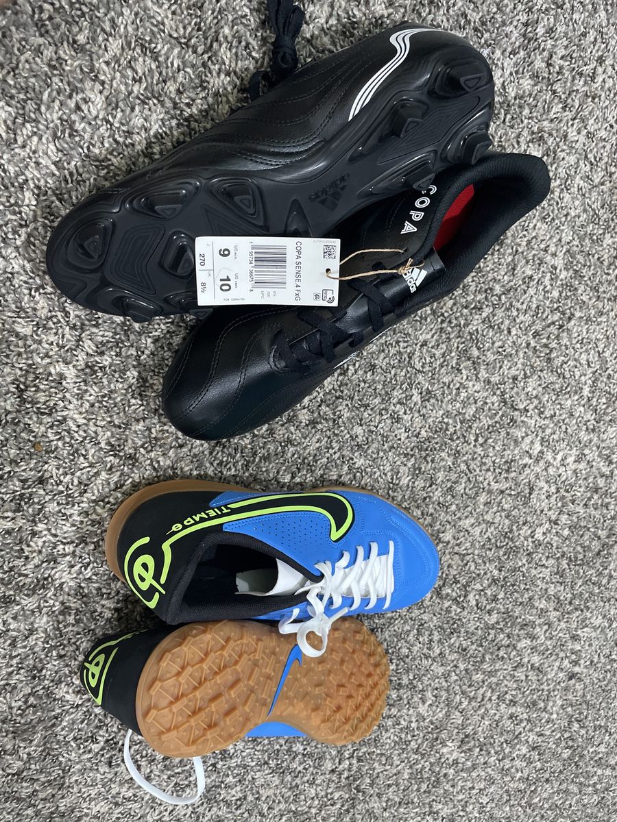 Unused soccer shoes, indoor and outdoor two pair pairs