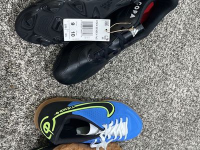 Unused soccer shoes, indoor and outdoor two pair pairs