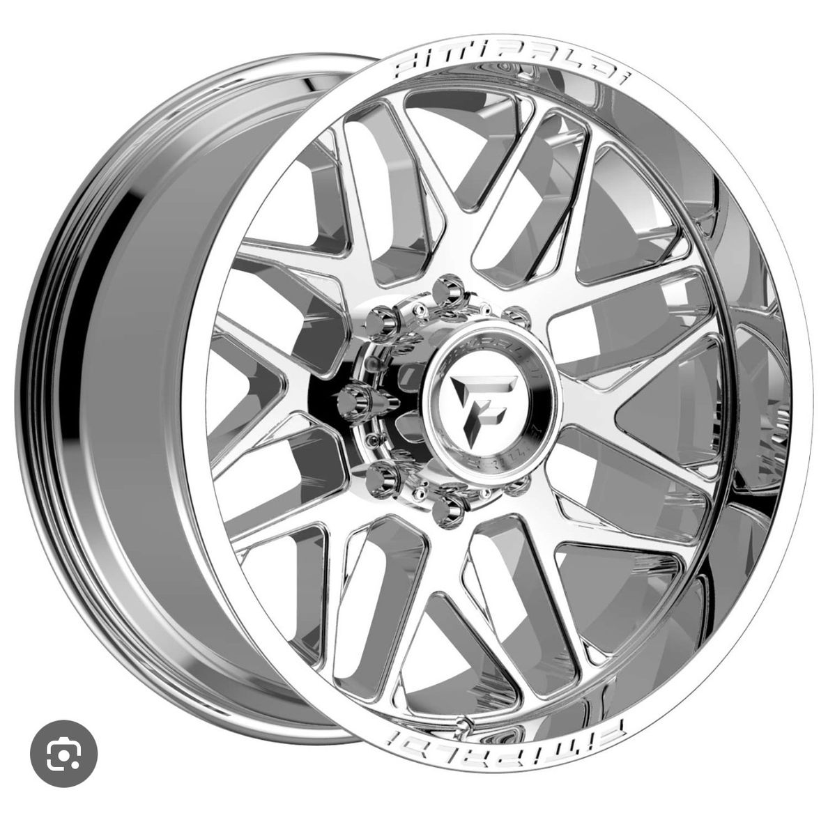 New Chrome Fittipaldi FA19 8x6.5 33x12.50r20 Ameritread RT Chevy Silverado 2500 3500 Dodge Ram Cummins 8 lug wheels and tires 