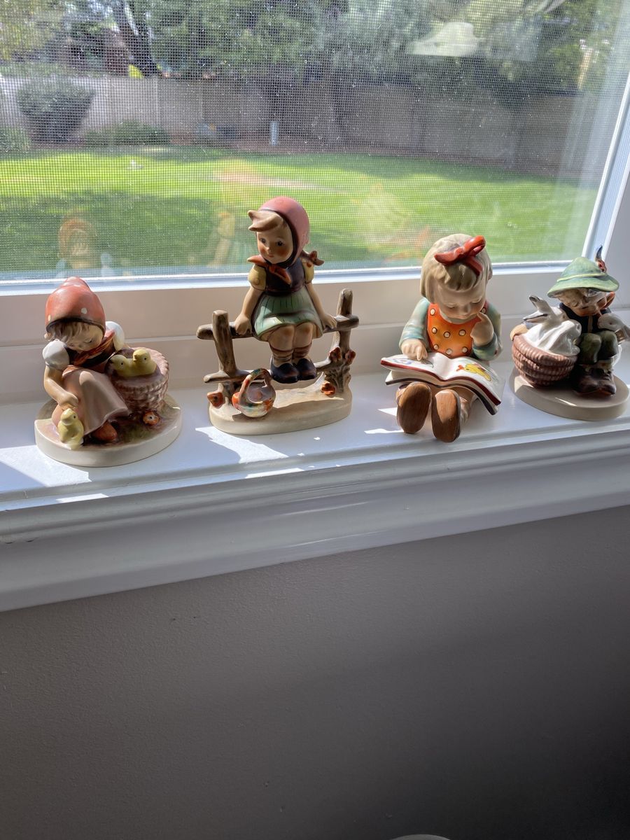 Vintage Goebel Hummel Figurine Lot (4): "Chick Girl" (1950s RARE), "Just Resting", "Bookworm", "Playmates"