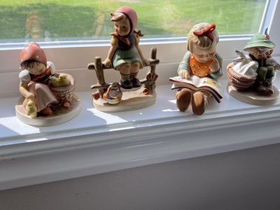 Vintage Goebel Hummel Figurine Lot (4): "Chick Girl" (1950s RARE), "Just Resting", "Bookworm", "Playmates"