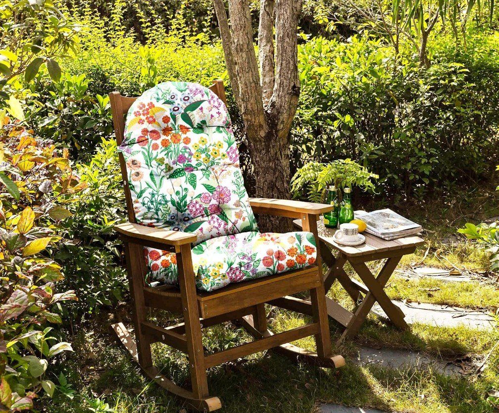Floral Patio Rocking Chair Cushion, 21x20x4" Seat, 28" Back, UV & Water-Resistant