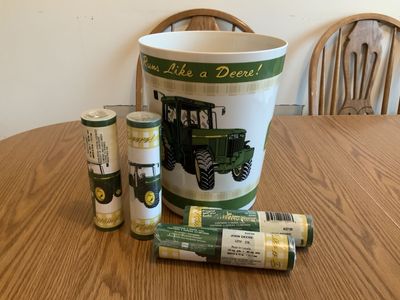 John Deere wallpaper border and garbage can