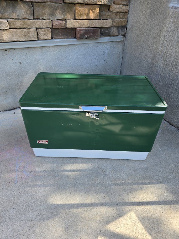 vintage green Coleman metal cooler