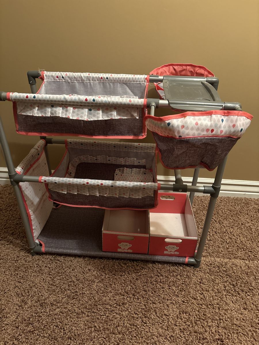 Play n Go Toy Doll Nursery Playset with High Chair and Storage