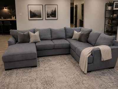 (NEW) Large Dark Gray Sectional Couch - Free Delivery