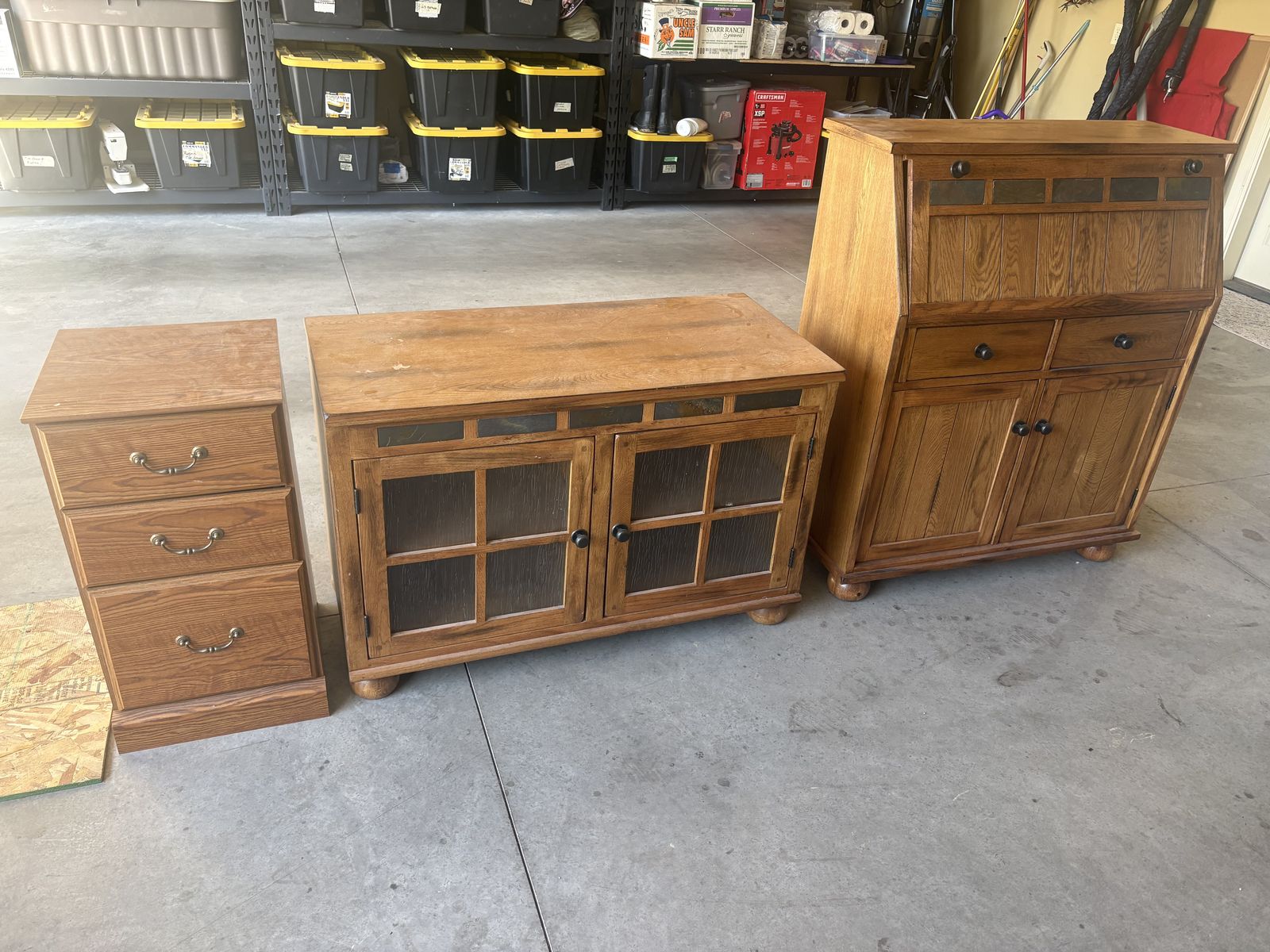 Desk, TV stand, cabinet