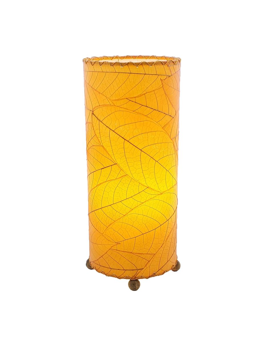 Cylindrical Natural Real Leaf Table Lamp Accent Light Orange Yellow