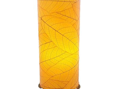 Cylindrical Natural Real Leaf Table Lamp Accent Light Orange Yellow