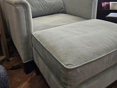 comfortable oversized turquoise chair and ottoman