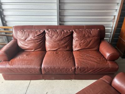 Leather Couch, Armchair and Ottoman