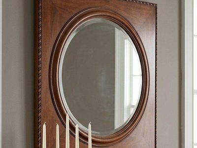 Vintage Ethan Allen Wood Square Circle Mirror