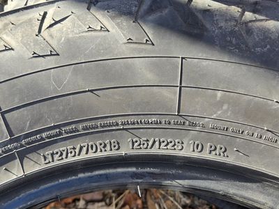 LT275/70R18 10 P.R. All-Terrain Tire Size 275/70/18 Used
