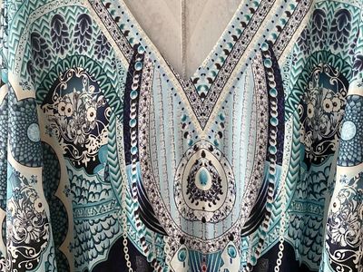 NEW! Boho Print V-Neck Kaftan Tunic Dress - Size XXL - Also In Shades Of Red - C PIX