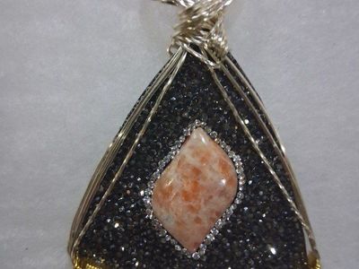 Wire Wrapped Sunstone and Black Spinel Pendant