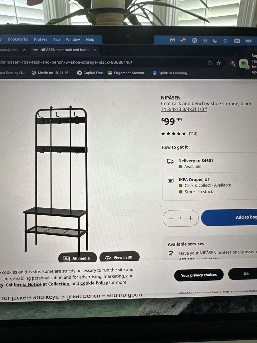 IKEA NIPÅSEN Black Coat Rack Bench with Shoe Storage - 74 3/4" x 14 3/4" x 35 1/2”