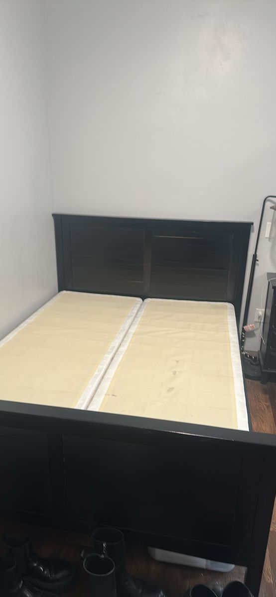Black Wooden Queen Bed Frame with Headboard and Boxsprings - Gently Used