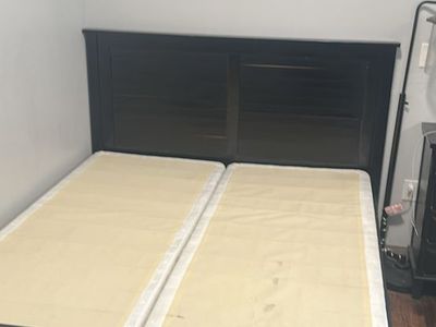 Black Wooden Queen Bed Frame with Headboard and Boxsprings - Gently Used