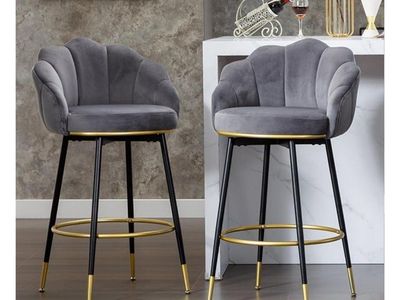 NEW- Hausfame Velvet Swivel Bar Stools (Grey)