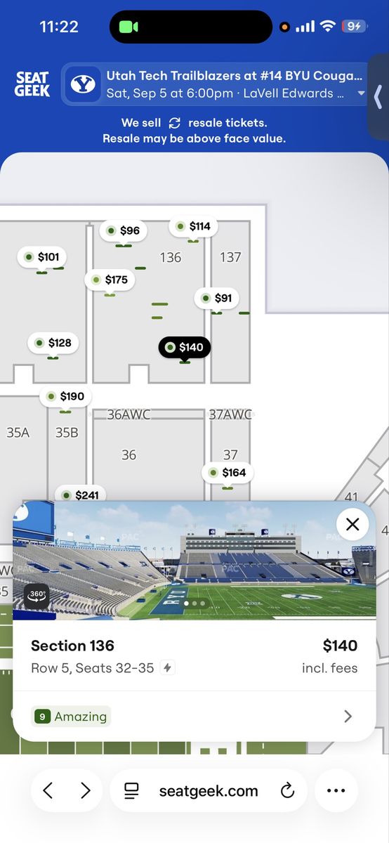 BYU Football vs Utah Tech - 5th ROW