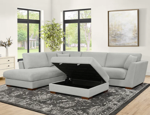 HUGE HENREDON 3 PIECE LIGHT GRAY SECTIONAL + STORAGE OTTOMAN! - FREE DELIVERY!!