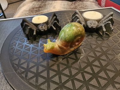 Decorative Snail Figurine and Spider Tealight Candle Holders Set
