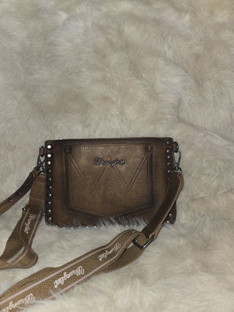 Wrangler Western Studded Crossbody Bag with Adjustable Strap - Brown