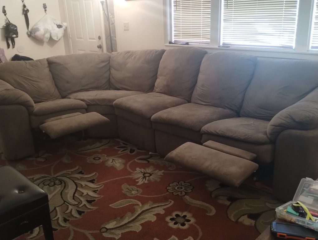 Microfiber Reclining Sectional Sofa in Tan / Light Brown