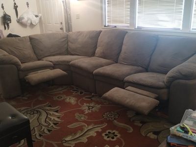 Microfiber Reclining Sectional Sofa in Tan / Light Brown