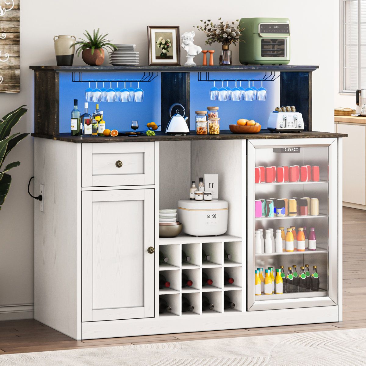 55'' Mini Fridge Cabinet With Led Light(No Fridge Included),