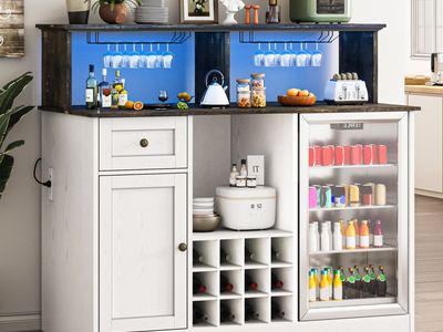 55'' Mini Fridge Cabinet With Led Light(No Fridge Included),