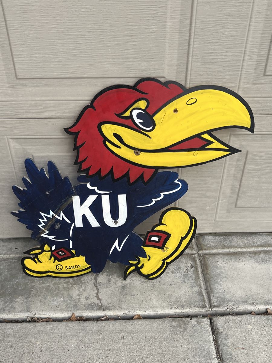 Vintage Kansas Jayhawk Mascot Sign