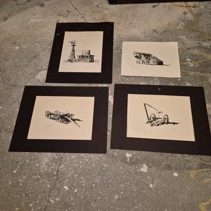Kent Humphreys Signed Pen & Ink Prints - Set of 4 Rural Americana Artwork