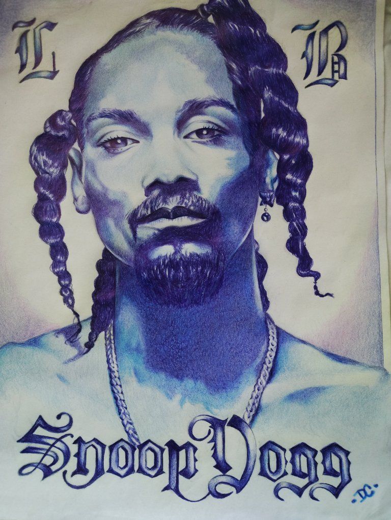 Original Snoop Dogg Hand-Drawn Blue Ink Portrait Sketch Art
