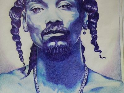 Original Snoop Dogg Hand-Drawn Blue Ink Portrait Sketch Art