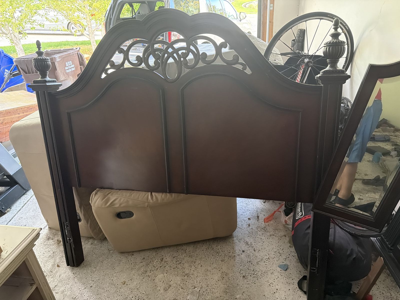 dresser, headboard and mirror.
