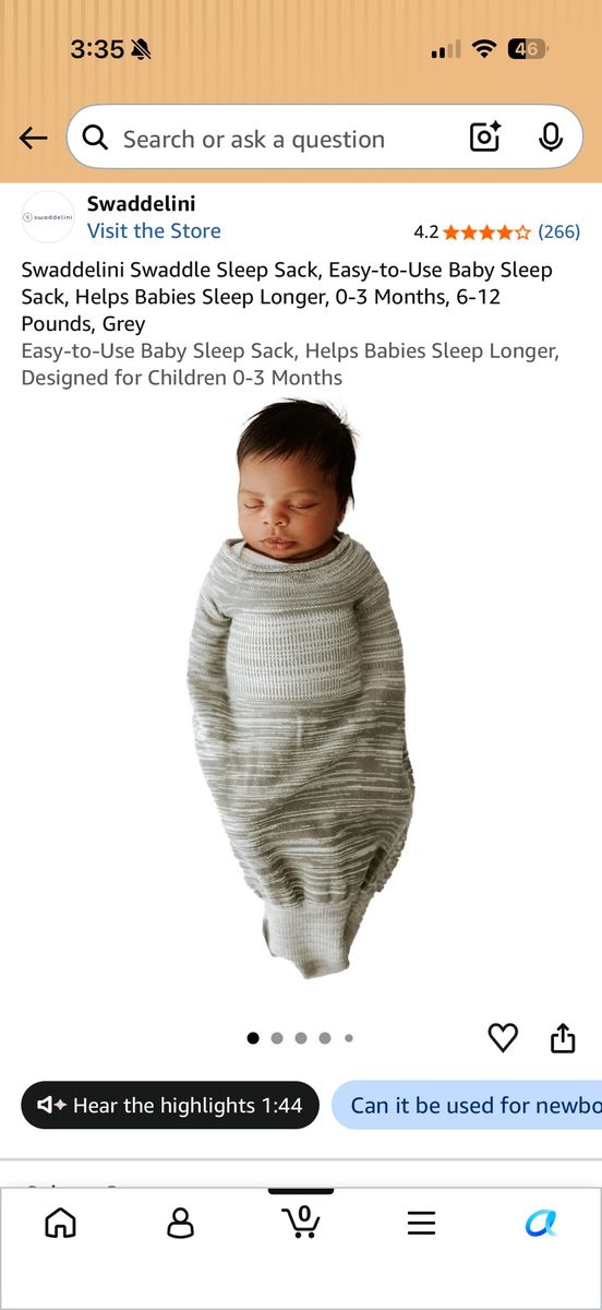 Swaddelini Swaddle Sleep Sack - Grey, Size Small (6-12 lbs)