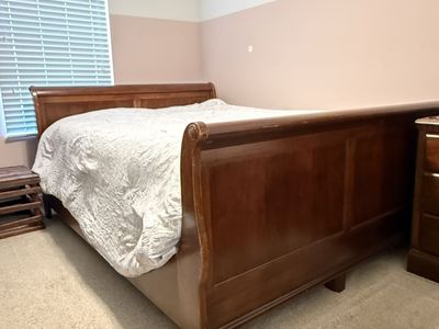 Dark Wood Queen Size Sleigh Bed Frame