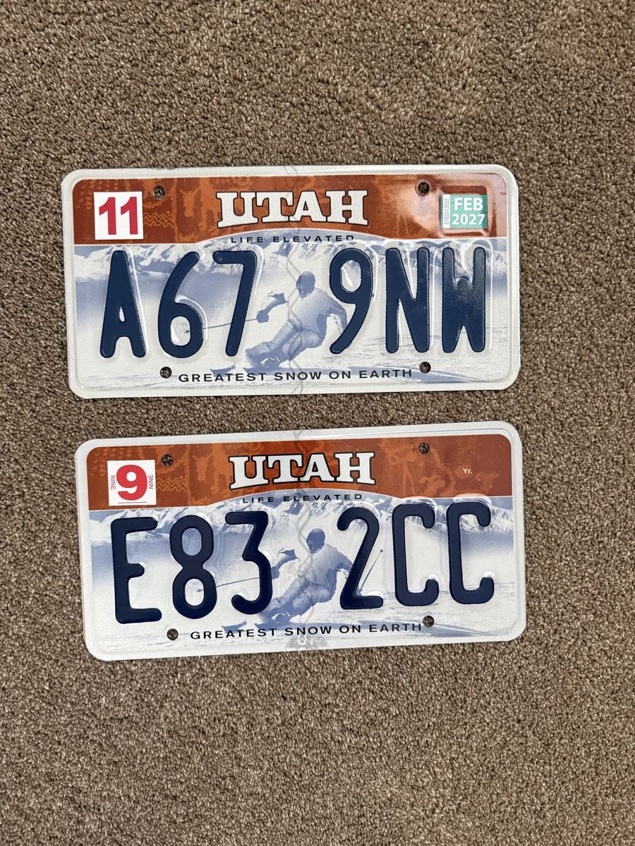Lot of 2 LE Skier Utah License Plates