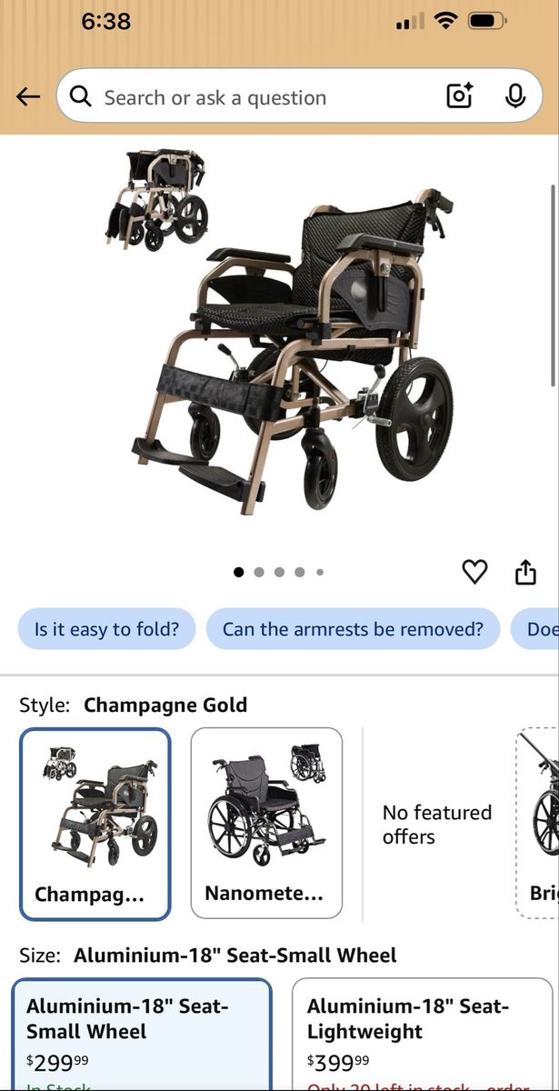 FS-Series Lightweight Folding Wheelchair Champagne Gold 18" Seat brand new still in box